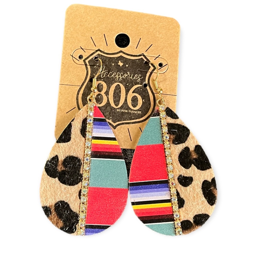 Leopard Gem Multicolored Striped Teardrop Earrings